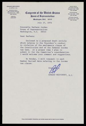 [Letter from Edward Mezvinsky to Barbara Jordan, July 27, 1974]