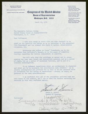 [Letter from David W. Dennis to Barbara Jordan, March 22, 1974]