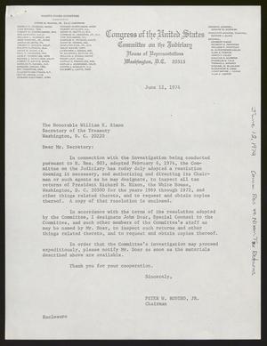 [Letter from Peter W. Rodino, Jr. to William E. Simon, June 12, 1974]