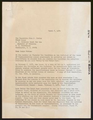 [Letter from Peter W. Rodino, Jr. to John J. Sirica, March 8, 1974]