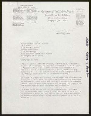 [Letter from Peter W. Rodino, Jr. to David L. Bazelon, March 20, 1974]