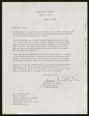 [Letter from James D. St. Clair to John Doar, April 4, 1974]