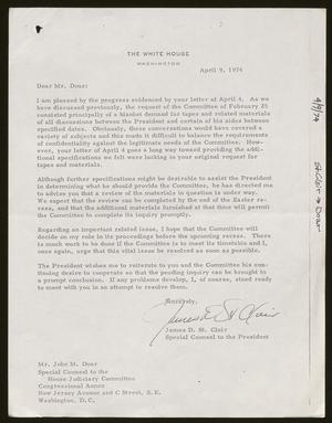 Primary view of object titled '[Letter from James D. St. Clair to John Doar, April 9, 1974]'.