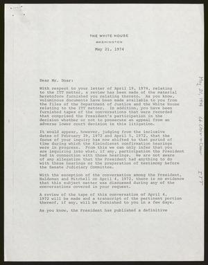 [Letter from John Doar to James St. Clair, May 21, 1974]