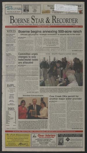 Primary view of object titled 'Boerne Star & Recorder (Boerne, Tex.), Vol. 101, No. 30, Ed. 1 Friday, April 13, 2007'.