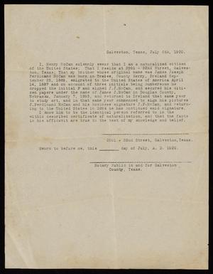 Primary view of object titled '[Sworn Statement of Henry McCan, Copy 1]'.
