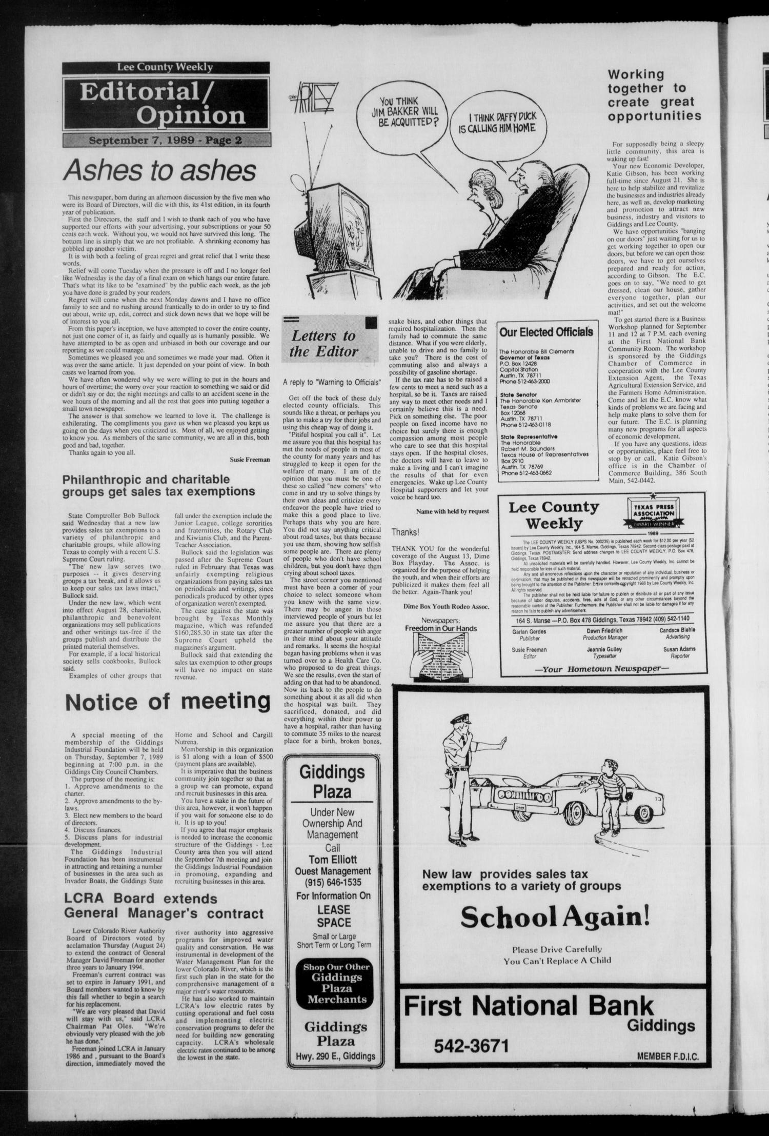Lee County Weekly (Giddings, Tex.), Vol. 4, No. 41, Ed. 1 Thursday, September 7, 1989
                                                
                                                    [Sequence #]: 2 of 12
                                                