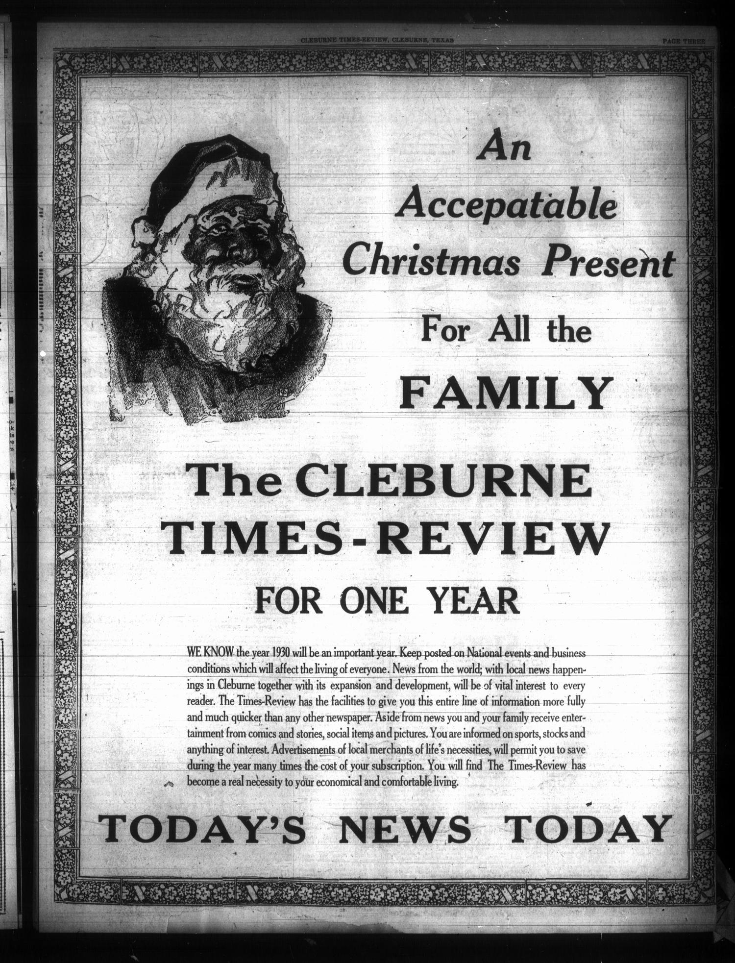 Cleburne Times-Review (Cleburne, Tex.), Vol. 2, No. 68, Ed. 1 Thursday, December 19, 1929
                                                
                                                    [Sequence #]: 3 of 8
                                                