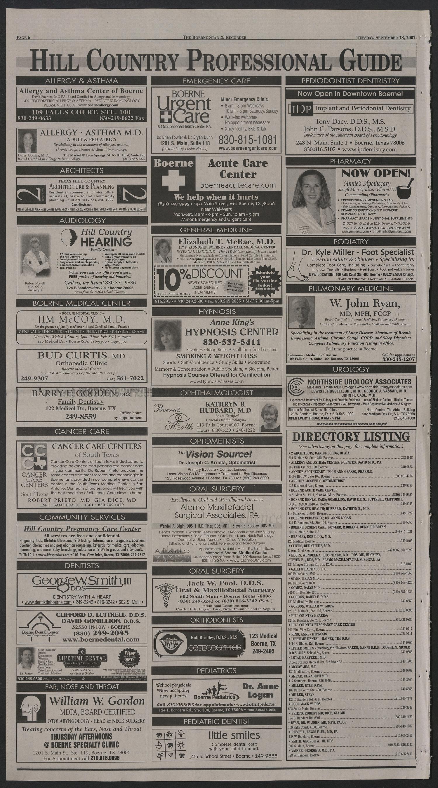 The Boerne Star & Recorder (Boerne, Tex.), Vol. 101, No. 75, Ed. 1 Tuesday, September 18, 2007
                                                
                                                    [Sequence #]: 6 of 26
                                                