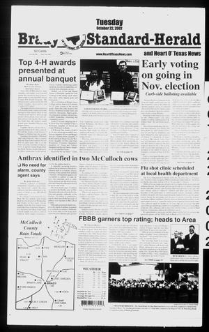 Primary view of object titled 'Brady Standard-Herald and Heart O' Texas News (Brady, Tex.), Ed. 1 Tuesday, October 22, 2002'.