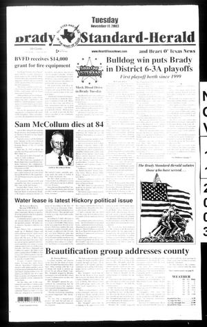 Primary view of object titled 'Brady Standard-Herald and Heart O' Texas News (Brady, Tex.), Ed. 1 Tuesday, November 11, 2003'.