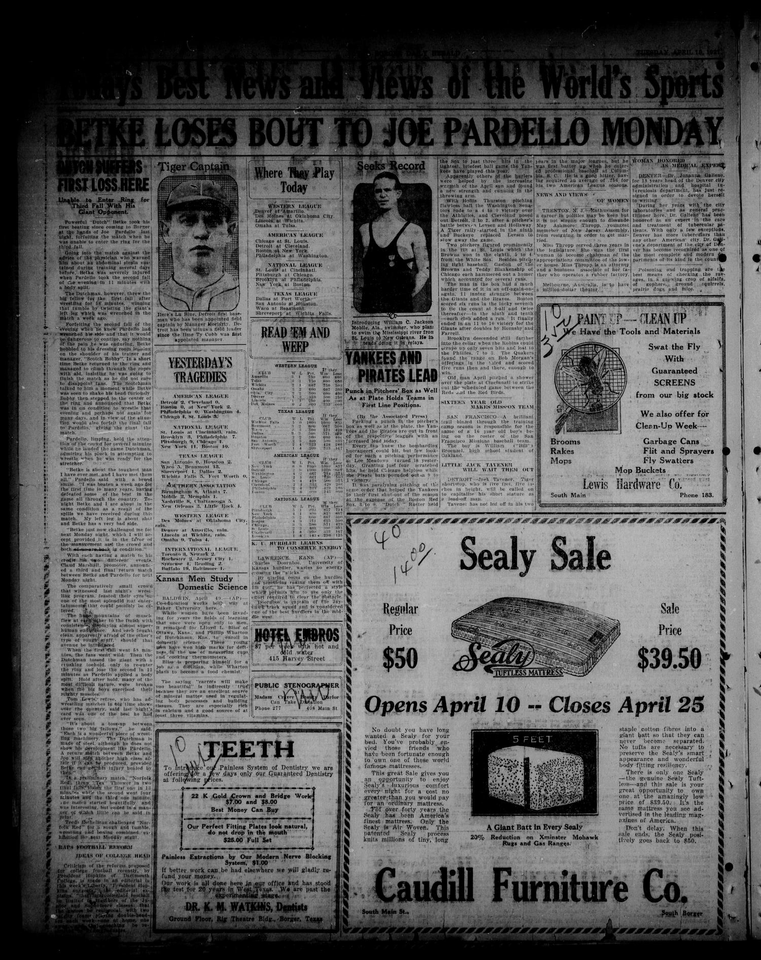 Borger Daily Herald (Borger, Tex.), Vol. 1, No. 126, Ed. 1 Tuesday, April 19, 1927
                                                
                                                    [Sequence #]: 2 of 6
                                                