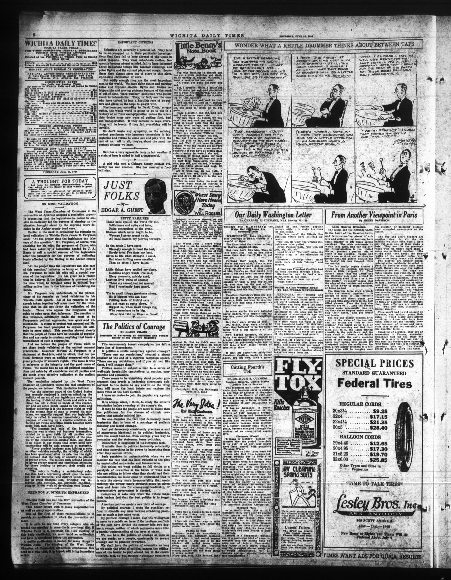 Wichita Daily Times (Wichita Falls, Tex.), Vol. 20, No. 42, Ed. 1 Thursday, June 24, 1926
                                                
                                                    [Sequence #]: 8 of 16
                                                