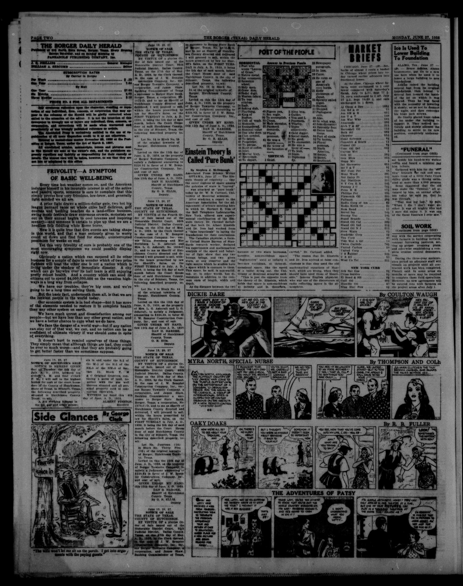Borger Daily Herald (Borger, Tex.), Vol. 12, No. 188, Ed. 1 Monday, June 27, 1938
                                                
                                                    [Sequence #]: 2 of 6
                                                