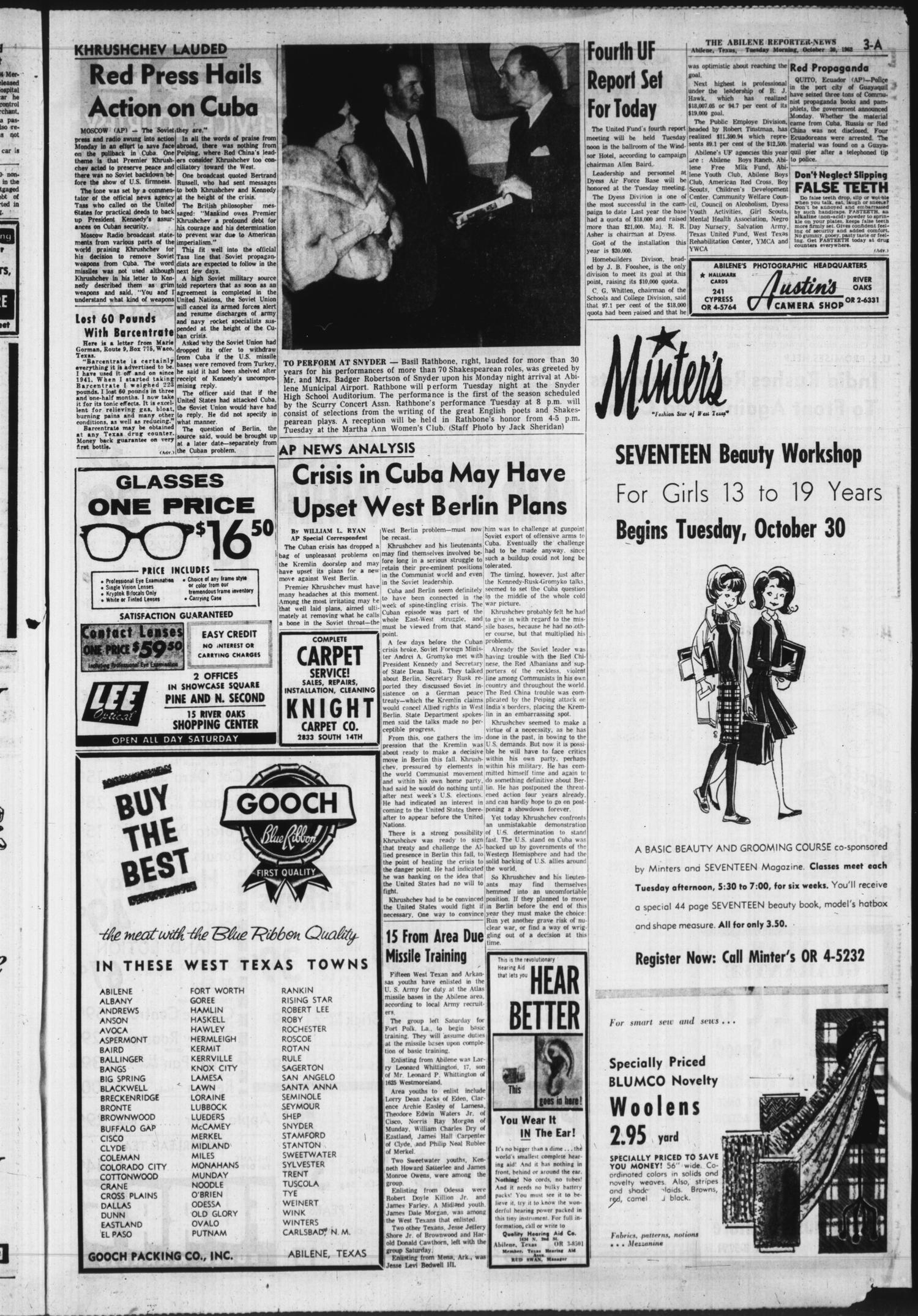 The Abilene Reporter-News (Abilene, Tex.), Vol. 82, No. 136, Ed. 1 Tuesday, October 30, 1962
                                                
                                                    [Sequence #]: 3 of 22
                                                