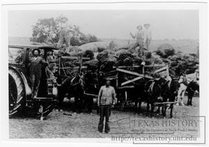Primary view of object titled '[Threshing Machine Engine and Bundle Wagon]'.