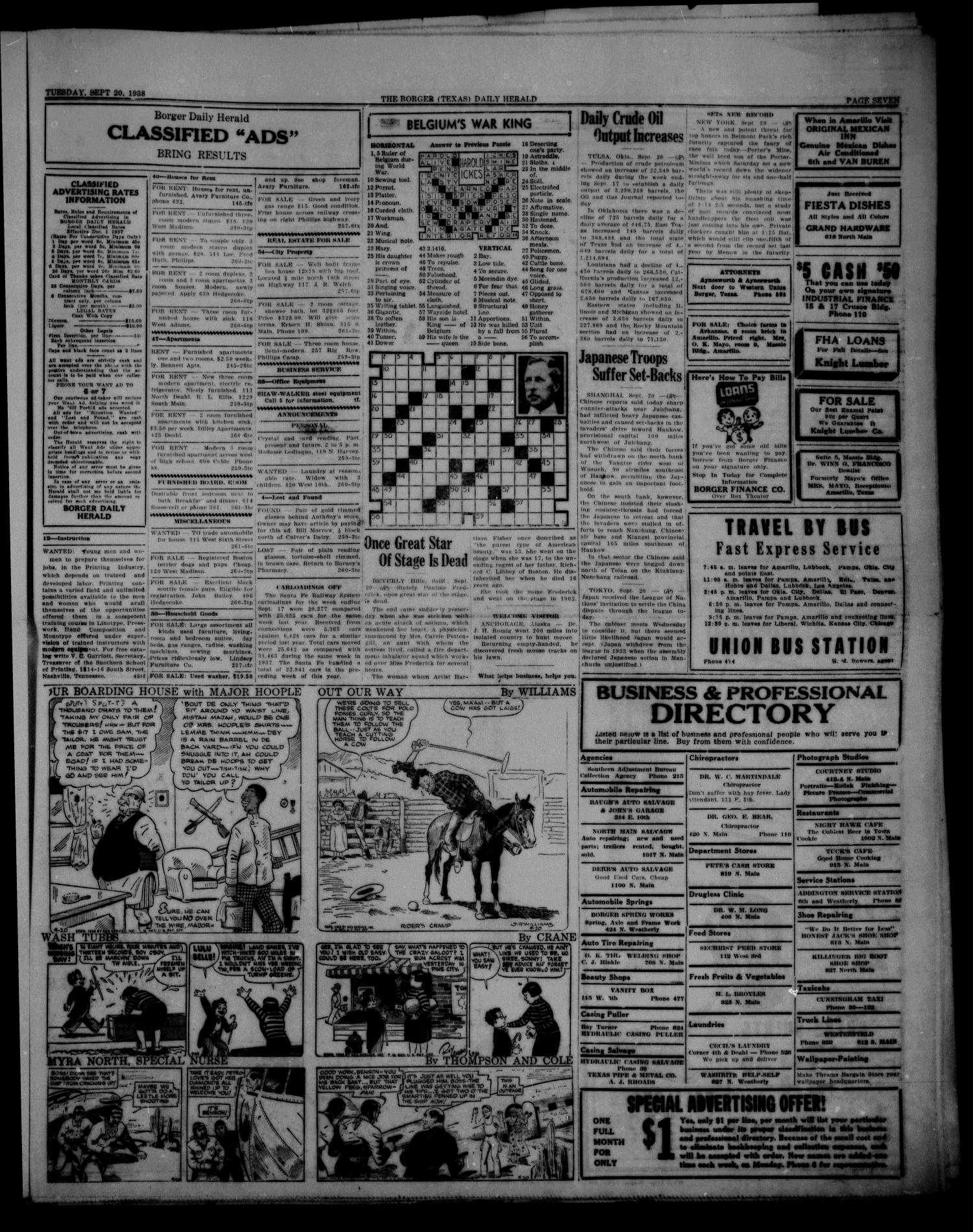 Borger Daily Herald (Borger, Tex.), Vol. 12, No. 261, Ed. 1 Tuesday, September 20, 1938