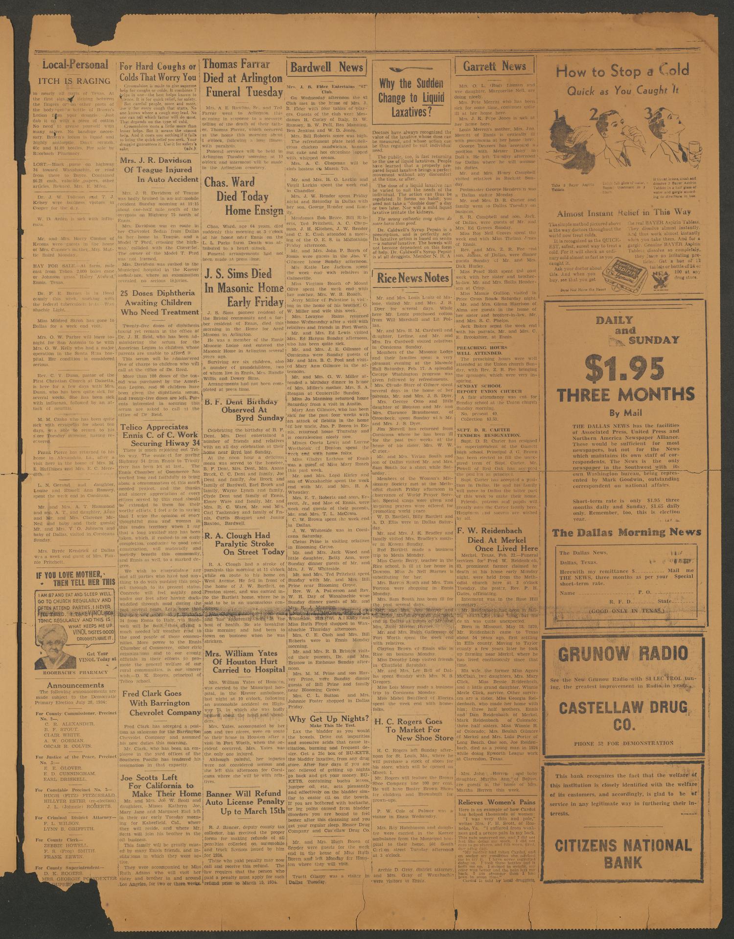 The Ennis Weekly Local (Ennis, Tex.), Vol. 40, No. 66, Ed. 1 Thursday, February 22, 1934
                                                
                                                    [Sequence #]: 3 of 4
                                                