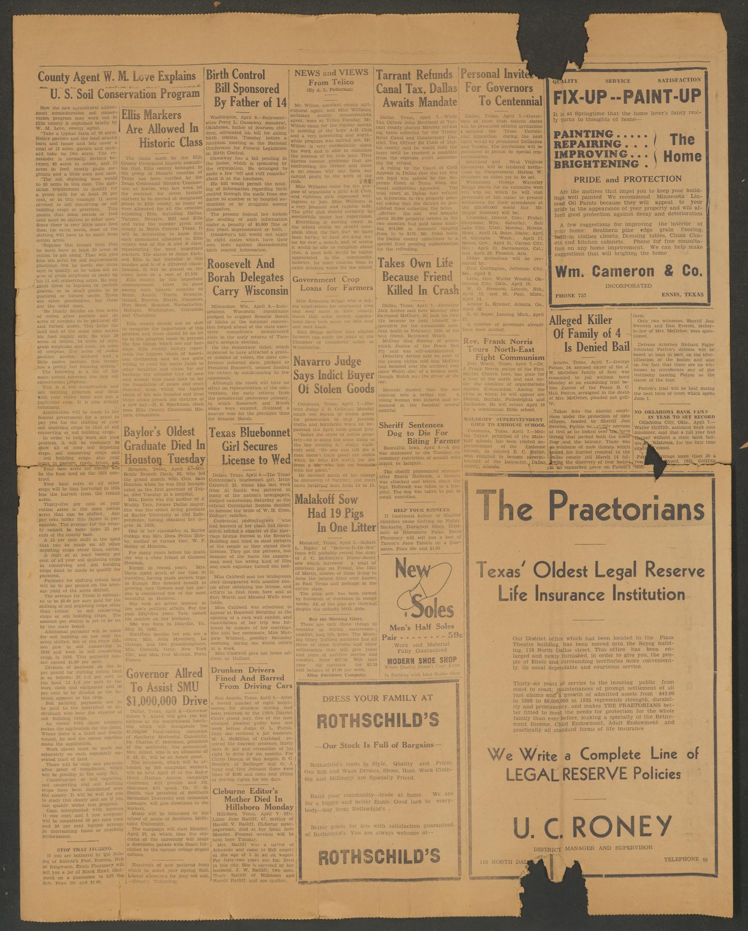The Ennis Weekly Local (Ennis, Tex.), Vol. 42, No. 30, Ed. 1 Thursday, April 9, 1936
                                                
                                                    [Sequence #]: 4 of 4
                                                