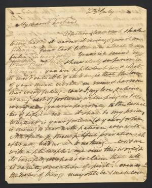 Primary view of object titled '[Letter from Elizabeth Upshur Teackle to her husband, Littleton Dennis Teackle, July 23, 1808 or 1809]'.