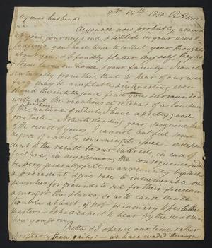 Primary view of object titled '[Letter from Elizabeth Upshur Teackle to her husband, Littleton Dennis Teackle, October 15, 1810]'.