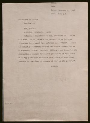 [Letter from Mr. Huddle to Cordell Hull, February 4, 1942]