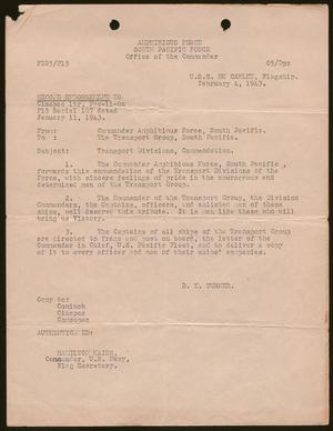 [Commendation Letter from R. K. Turner to the Transport Group, February 4, 1943]