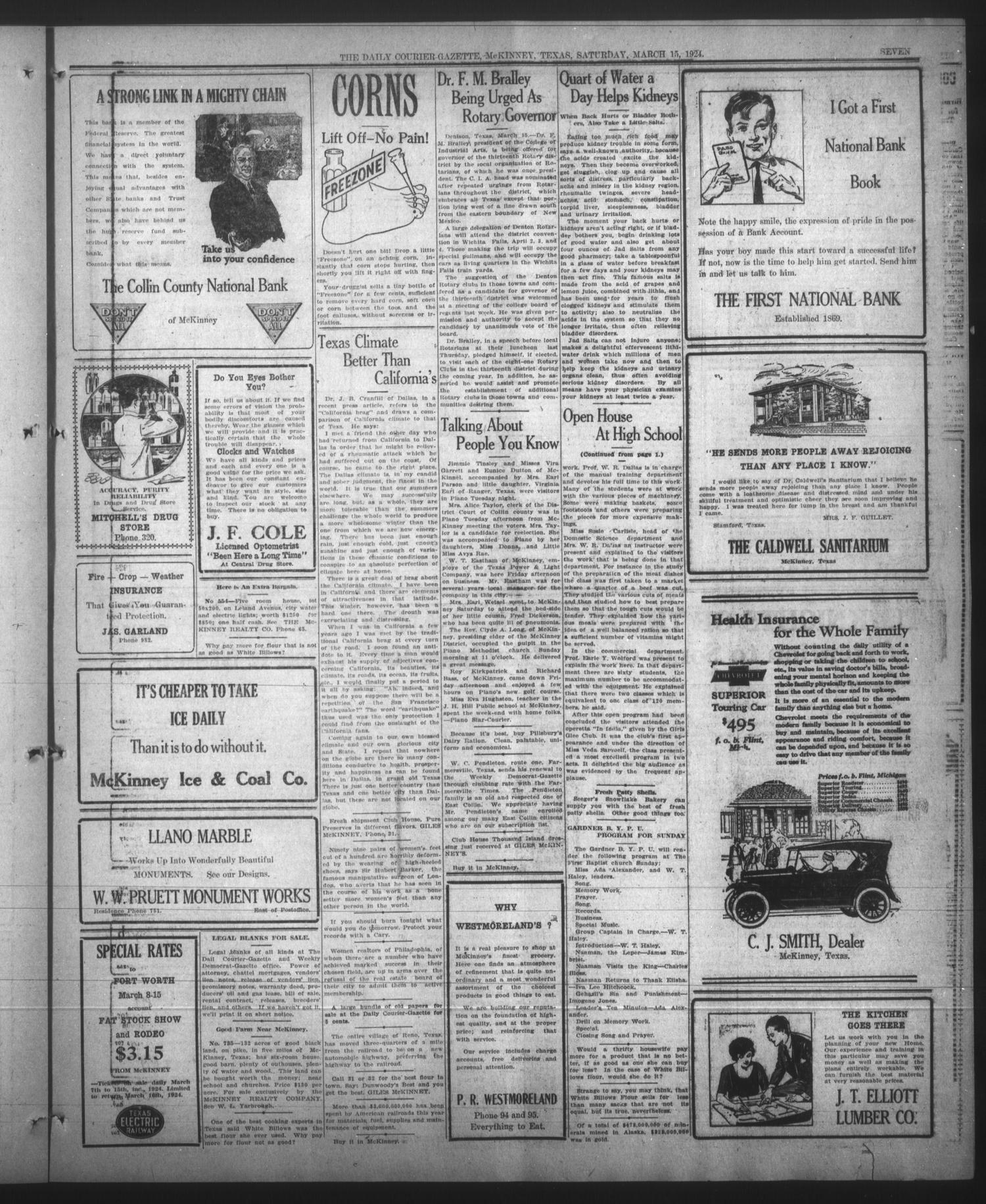 McKinney Daily Courier-Gazette (McKinney, Tex.), Vol. 28, Ed. 1 Saturday, March 15, 1924
                                                
                                                    [Sequence #]: 7 of 8
                                                