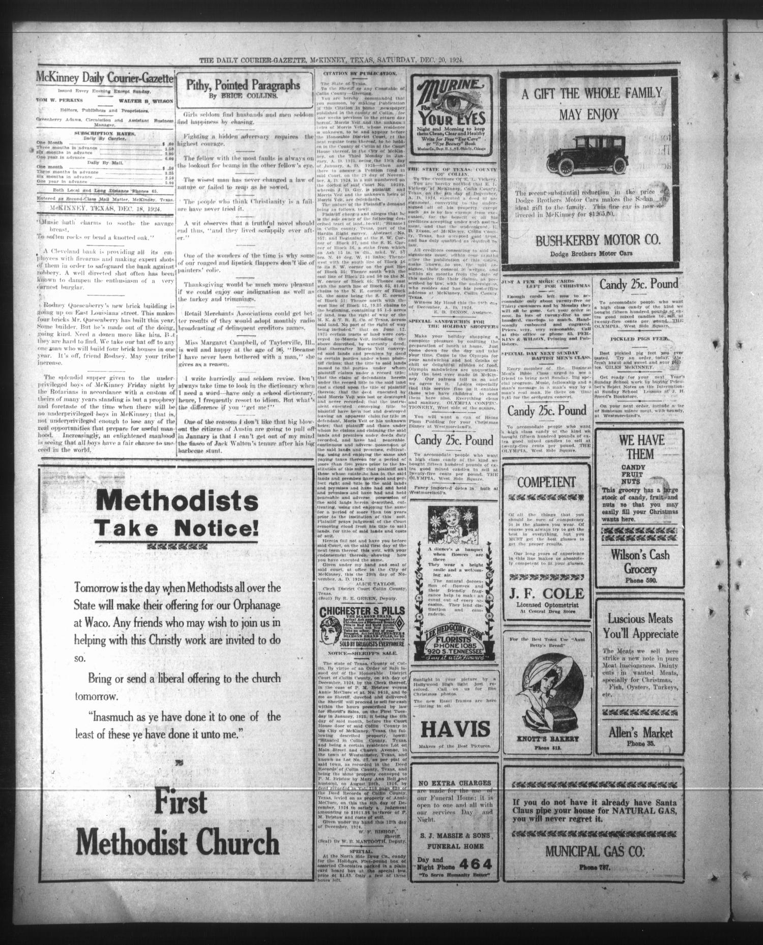 McKinney Daily Courier-Gazette (McKinney, Tex.), Vol. 28, Ed. 1 Saturday, December 20, 1924
                                                
                                                    [Sequence #]: 2 of 8
                                                