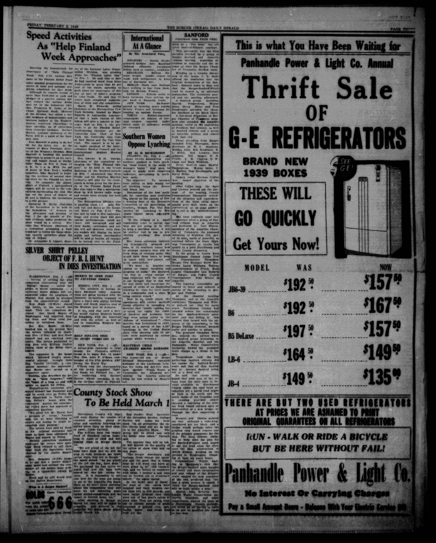 Borger Daily Herald (Borger, Tex.), Vol. 14, No. 61, Ed. 1 Friday, February 2, 1940
                                                
                                                    [Sequence #]: 3 of 8
                                                