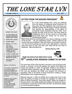 The Lone Star LVN, Volume 3, Number 2, July 2003