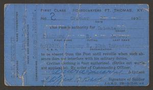 [Fort Thomas Absence Pass, October 20, 1938]