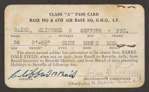 Primary view of object titled '[Off Base Pass Card]'.