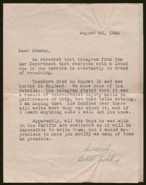 Primary view of object titled '[Letter from Betrice Kirkland to Charles Stasny, August 25, 1944]'.