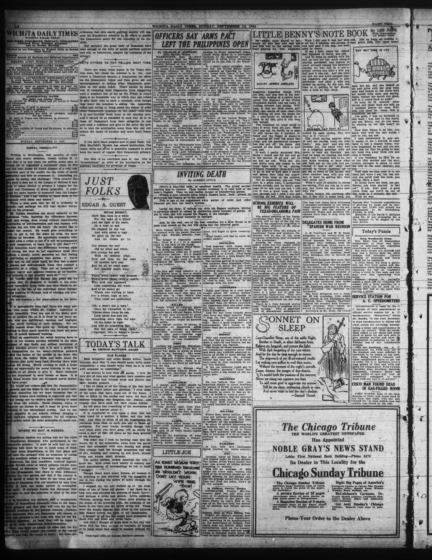 Wichita Daily Times (Wichita Falls, Tex.), Vol. 18, No. 124, Ed. 1 Sunday, September 14, 1924
                                                
                                                    [Sequence #]: 24 of 48
                                                