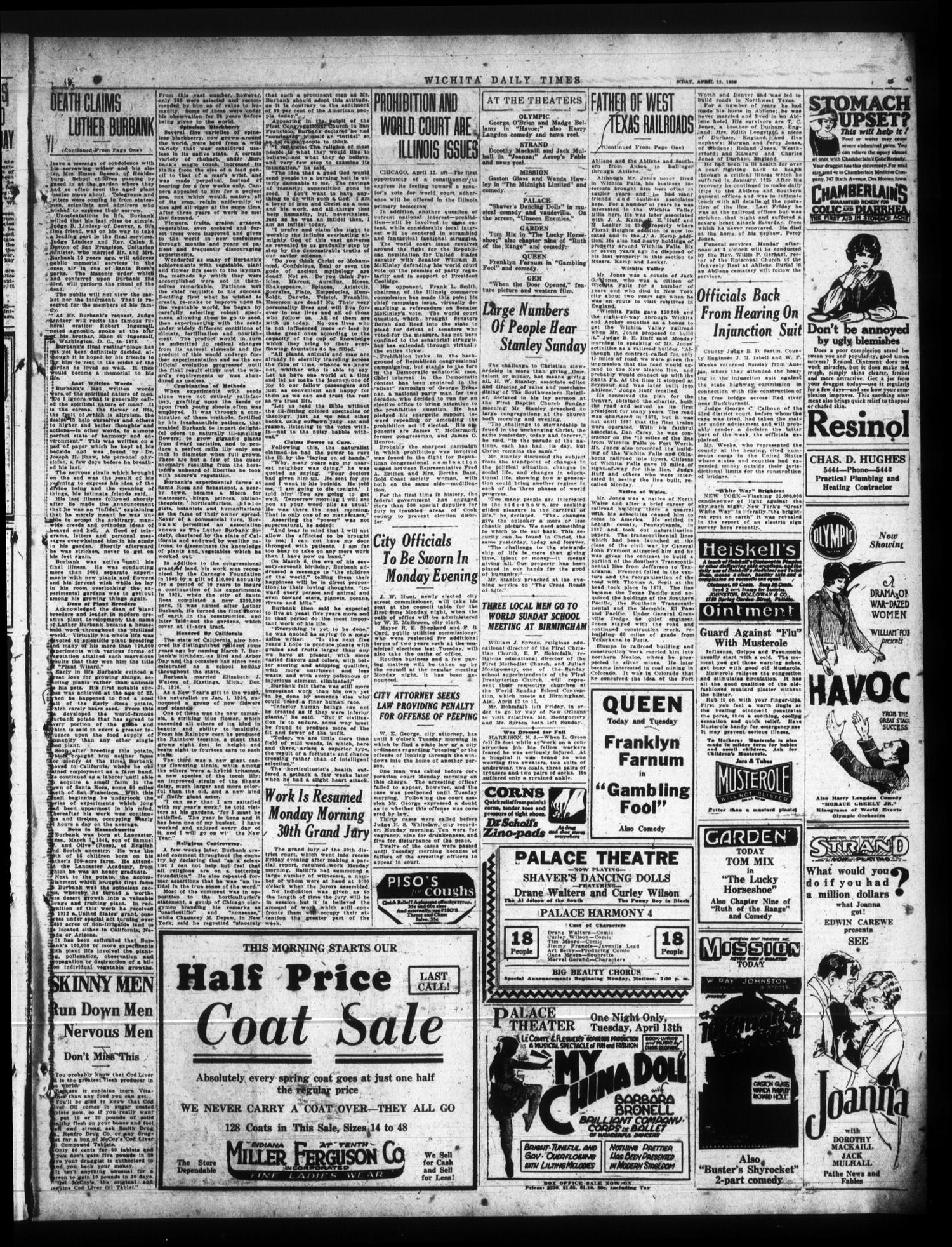 Wichita Daily Times (Wichita Falls, Tex.), Vol. 19, No. 333, Ed. 1 Monday, April 12, 1926
                                                
                                                    [Sequence #]: 5 of 12
                                                