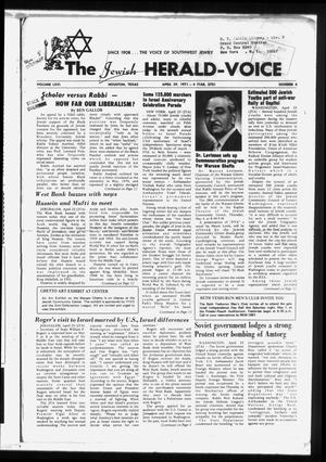 Primary view of object titled 'The Jewish Herald-Voice (Houston, Tex.), Vol. 66, No. 4, Ed. 1 Thursday, April 29, 1971'.