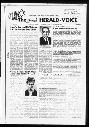 Primary view of object titled 'The Jewish Herald-Voice (Houston, Tex.), Vol. 67, No. 31, Ed. 1 Thursday, November 4, 1971'.