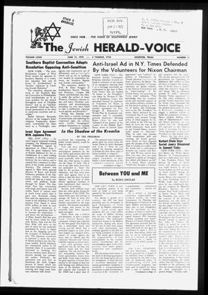 Primary view of object titled 'The Jewish Herald-Voice (Houston, Tex.), Vol. 68, No. 11, Ed. 1 Thursday, June 15, 1972'.