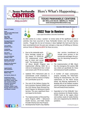 Texas Panhandle Centers [Agency Newsletter], Volume 19, Number 12, December 2022