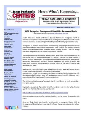 Texas Panhandle Centers [Agency Newsletter], Volume 20, Number 3, March 2023