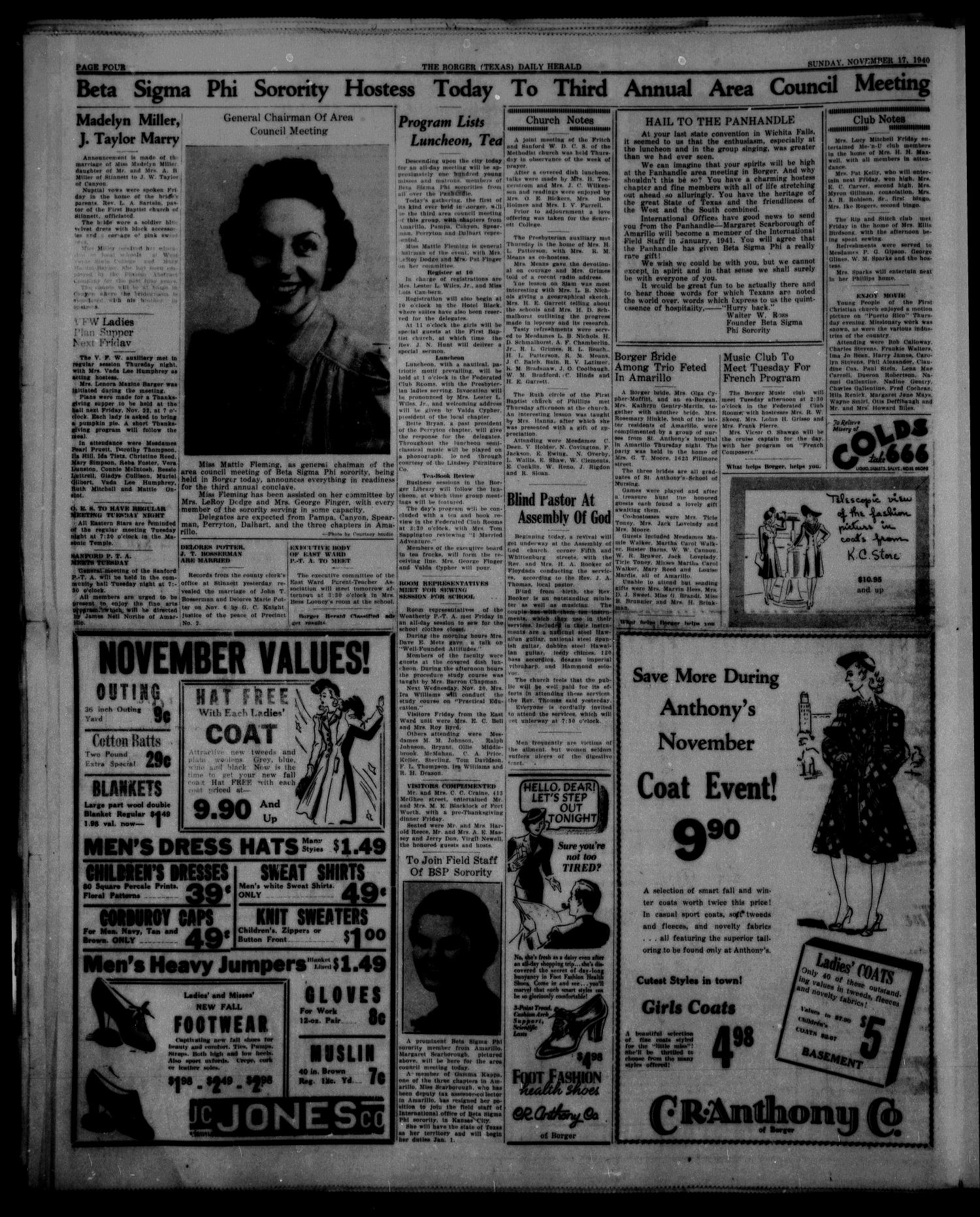 Borger Daily Herald (Borger, Tex.), Vol. 14, No. 308, Ed. 1 Sunday, November 17, 1940
                                                
                                                    [Sequence #]: 4 of 8
                                                