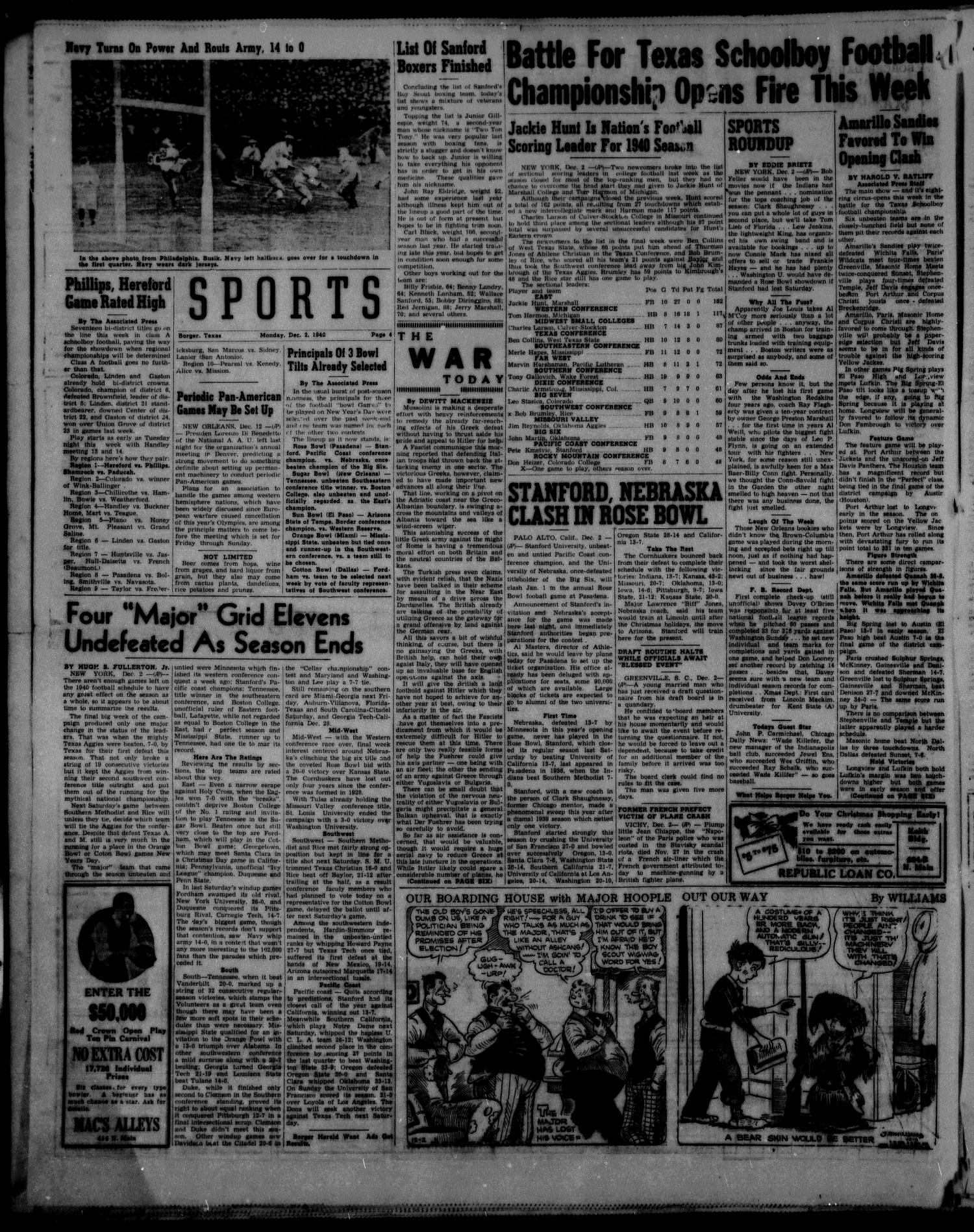 Borger Daily Herald (Borger, Tex.), Vol. 15, No. 8, Ed. 1 Monday, December 2, 1940
                                                
                                                    [Sequence #]: 4 of 6
                                                