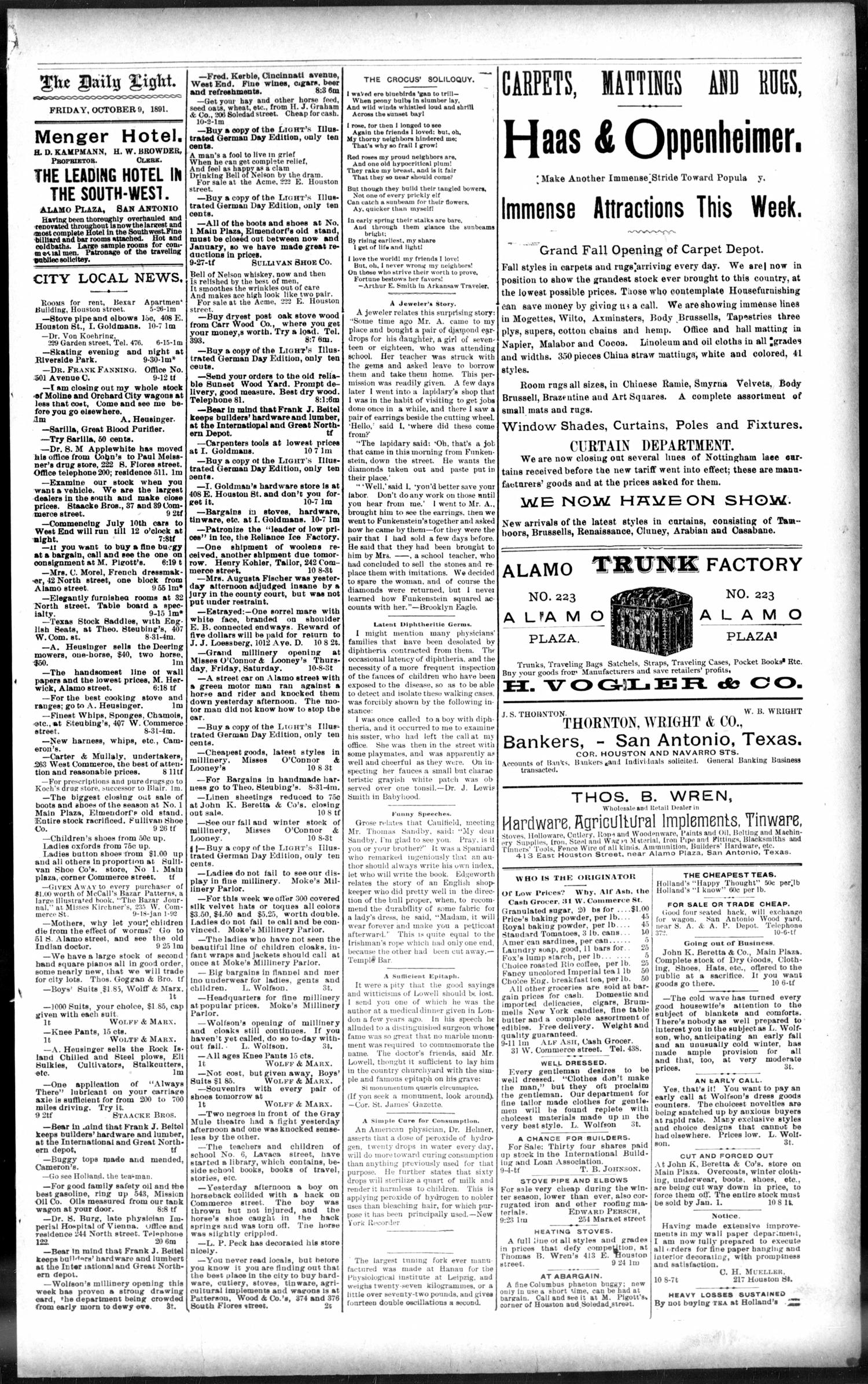 San Antonio Daily Light. (San Antonio, Tex.), Vol. 11, No. 226, Ed. 1 Friday, October 9, 1891
                                                
                                                    [Sequence #]: 5 of 8
                                                