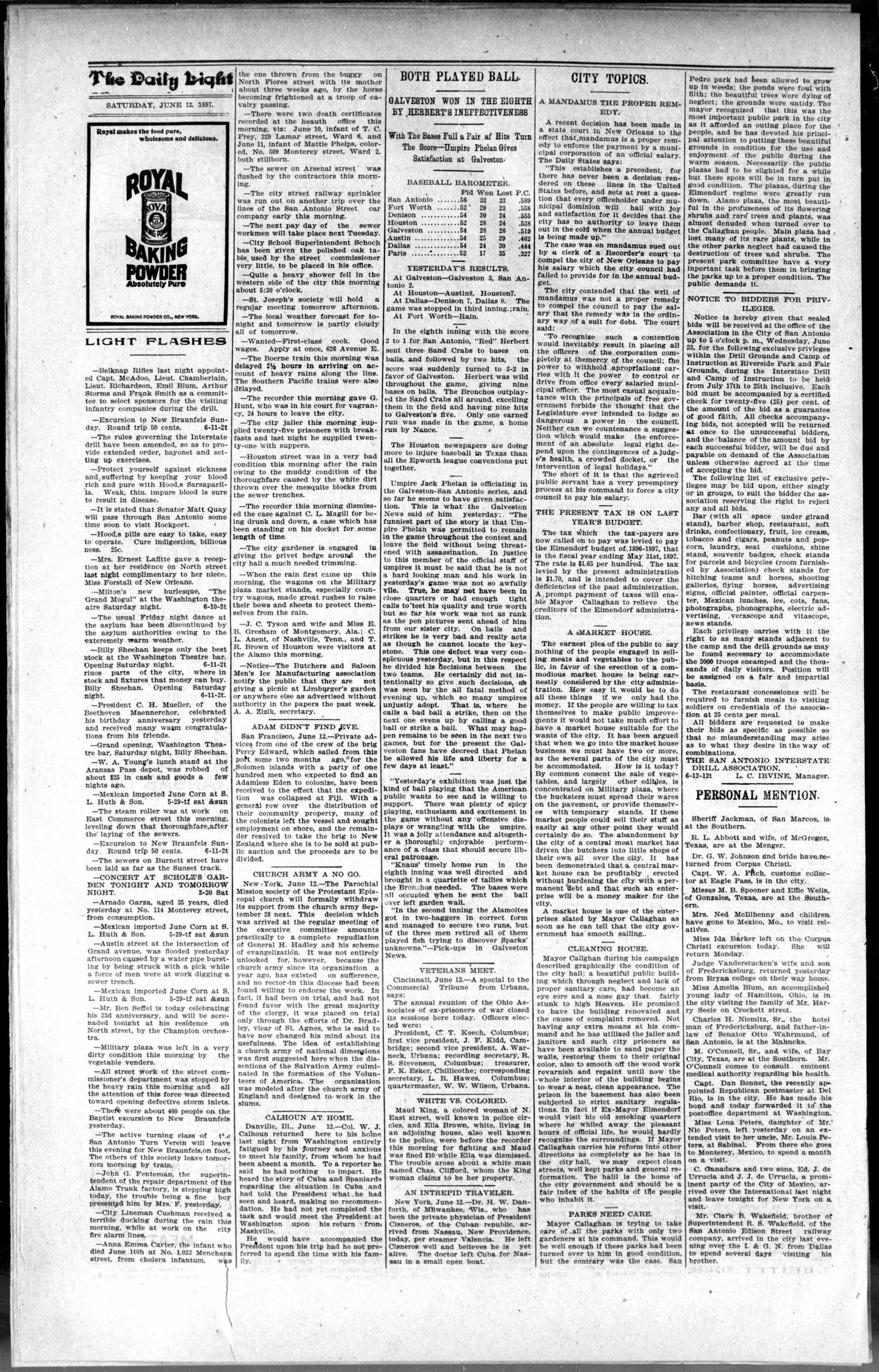 San Antonio Daily Light (San Antonio, Tex.), Vol. 17, No. 144, Ed. 1 Saturday, June 12, 1897
                                                
                                                    [Sequence #]: 4 of 8
                                                