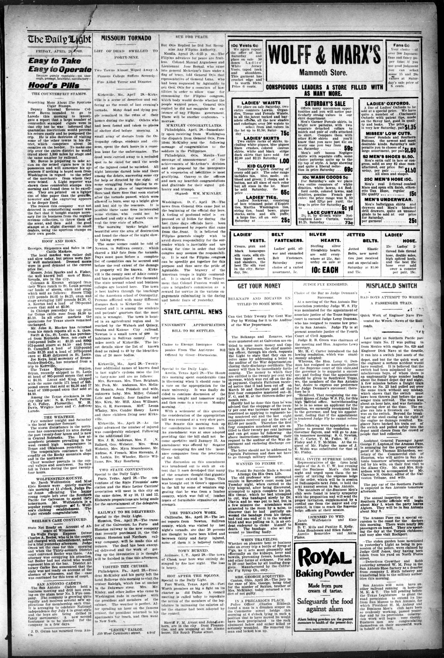 San Antonio Daily Light. (San Antonio, Tex.), Vol. 18, No. 99, Ed. 1 Friday, April 28, 1899
                                                
                                                    [Sequence #]: 5 of 8
                                                