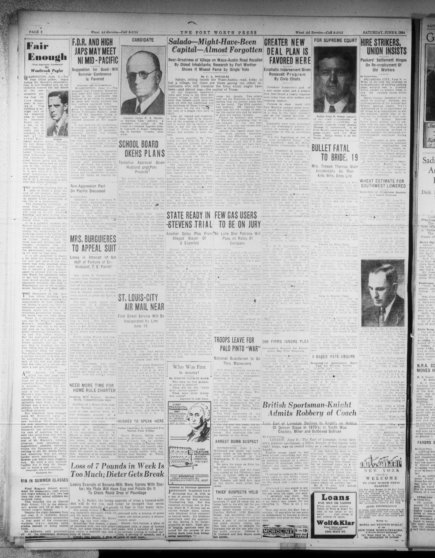 The Fort Worth Press (Fort Worth, Tex.), Vol. 13, No. 215, Ed. 1 Saturday, June 9, 1934
                                                
                                                    [Sequence #]: 2 of 8
                                                
