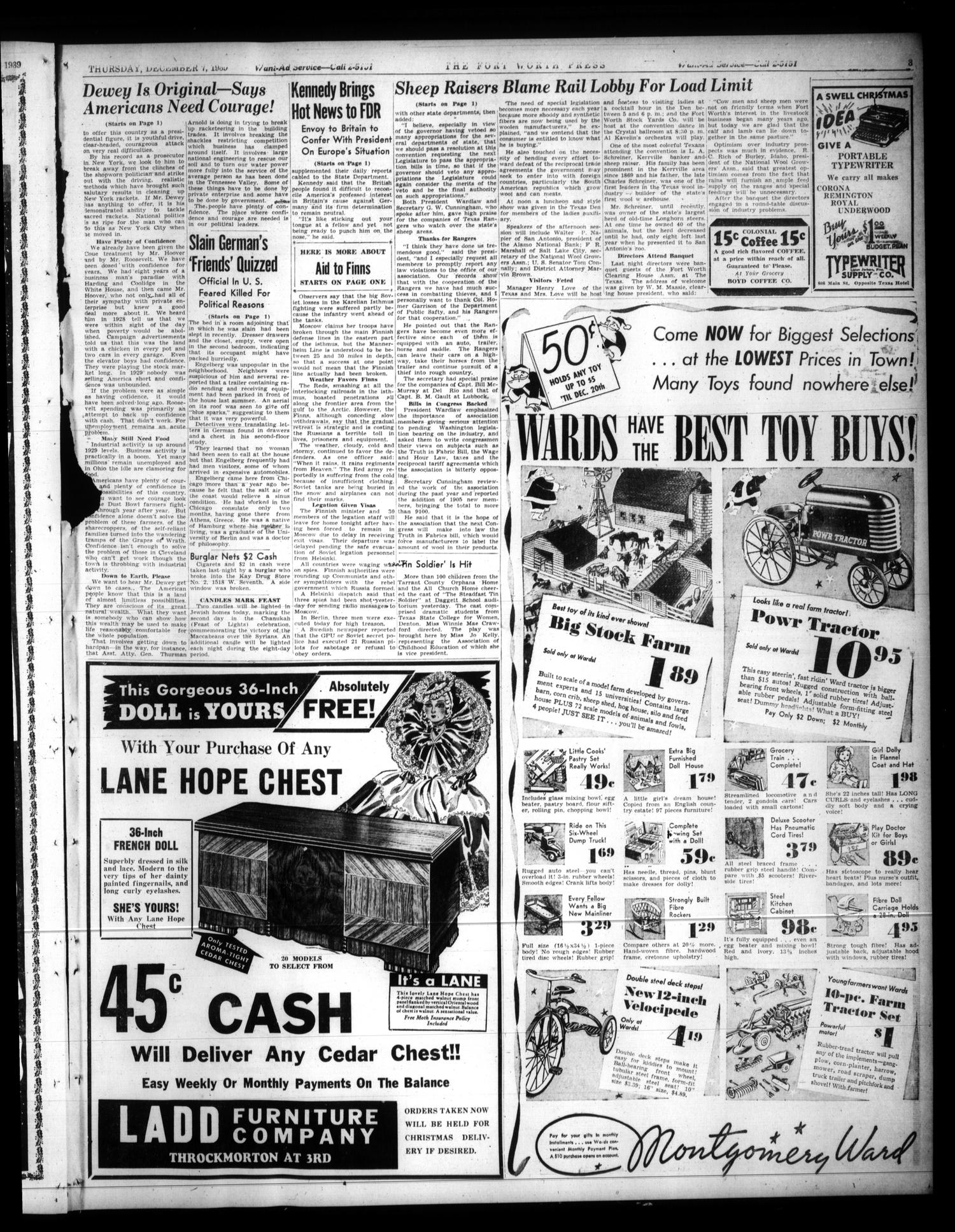 The Fort Worth Press (Fort Worth, Tex.), Vol. 19, No. 57, Ed. 1 Thursday, December 7, 1939
                                                
                                                    [Sequence #]: 3 of 20
                                                