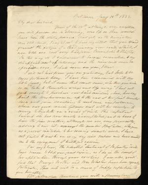 Primary view of object titled '[Letter from Elizabeth Upshur Teackle to her husband, Littleton Dennis Teackle, January 16, 1832]'.