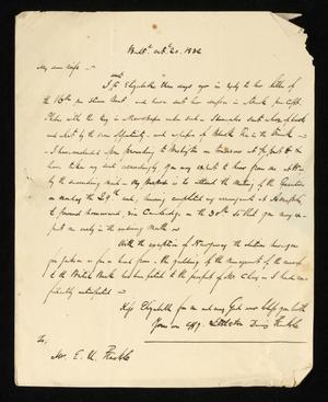 [Letter from Littleton Dennis Teackle to his wife, Elizabeth Upshur Teackle, October 20, 1832]